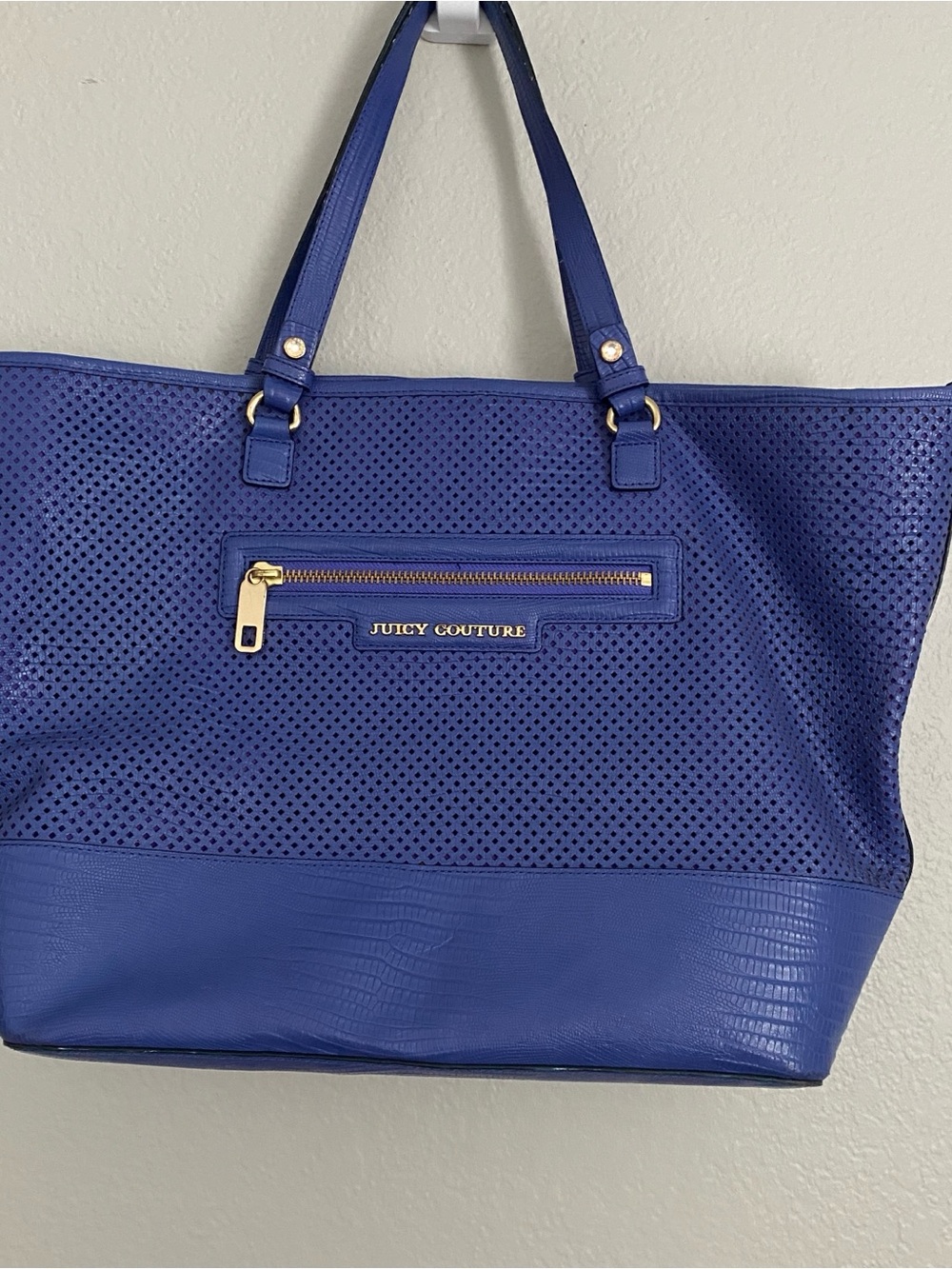 Juicy Couture Tote Bag L Oversized Periwinkle Lilac Perforated Leather Travel